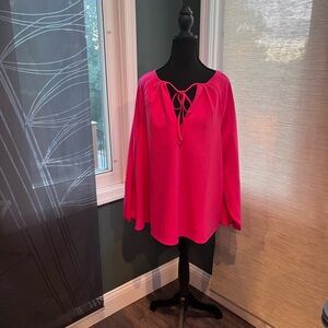 Alfani Vibrant Pink Blouse with Tie-Front